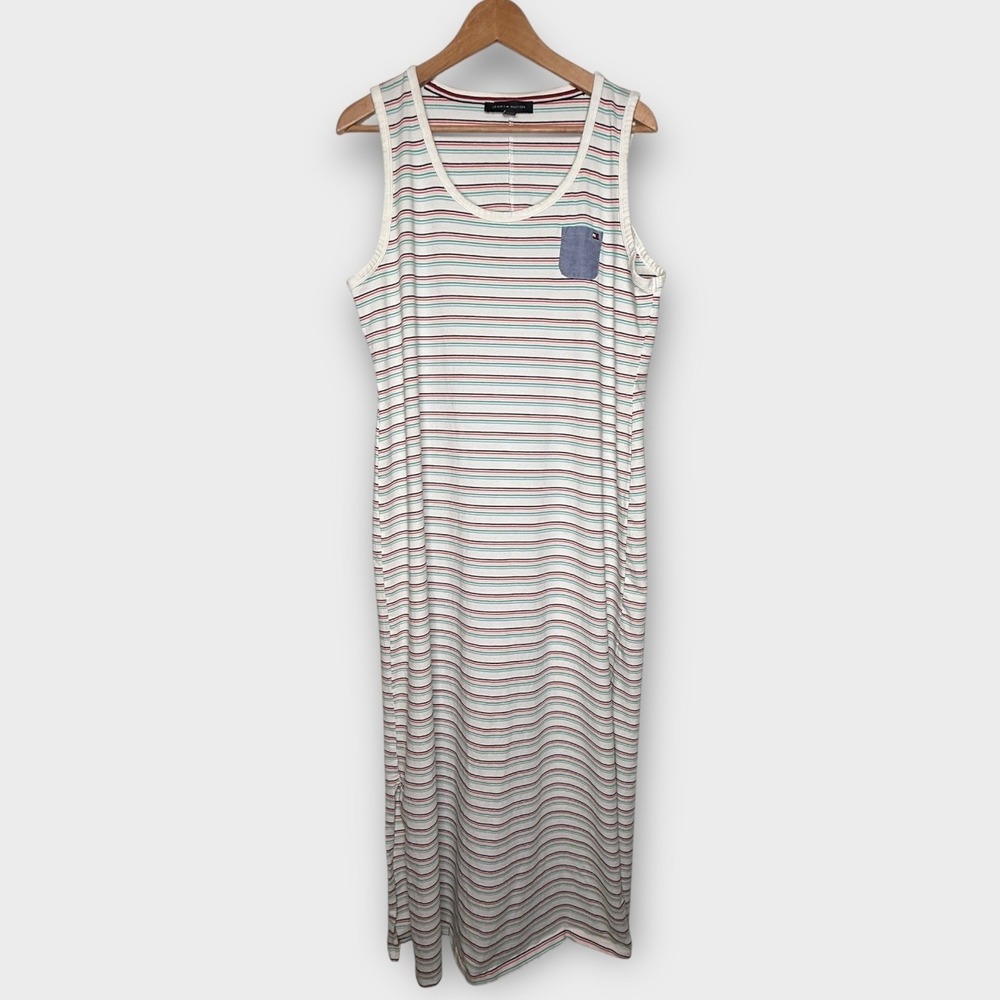 Tommy Hilfiger Long Maxi Sleeveless Tank Dress Stripes Nautical Beach‎ Summer XL